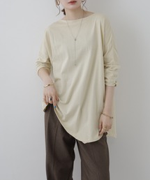 アシンメトリー タック シャーリング マキシ丈裾Tシャツ 長袖