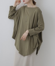 アシンメトリー タック シャーリング マキシ丈裾Tシャツ 長袖