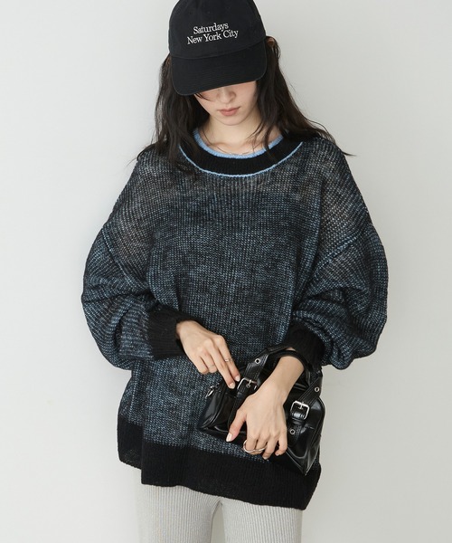 forksy.(フォルクシー)の「【forksy.】<エブリデイシリーズ>配色レイヤード オーバーサイズ シアーモヘアニット(ニット/セーター・レディース・イエロー系/ライトグレー系/ブラウン系/ピンク系/ブラック系/アイボリー系/グレー系・FREE)」の1枚目の写真