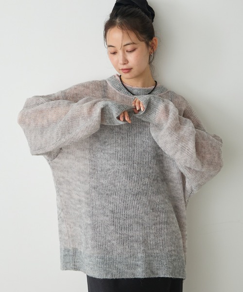 forksy.(フォルクシー)の「【forksy.】<エブリデイシリーズ>配色レイヤード オーバーサイズ シアーモヘアニット(ニット/セーター・レディース・イエロー系/ライトグレー系/ブラウン系/ピンク系/ブラック系/アイボリー系/グレー系・FREE)」の2枚目の写真
