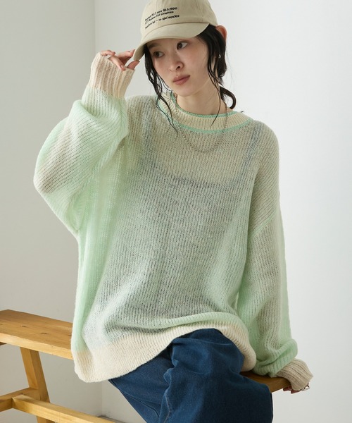 forksy.(フォルクシー)の「【forksy.】<エブリデイシリーズ>配色レイヤード オーバーサイズ シアーモヘアニット(ニット/セーター・レディース・イエロー系/ライトグレー系/ブラウン系/ピンク系/ブラック系/アイボリー系/グレー系・FREE)」の5枚目の写真