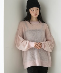 【forksy.】<エブリデイシリーズ>配色レイヤード オーバーサイズ シアーモヘアニット