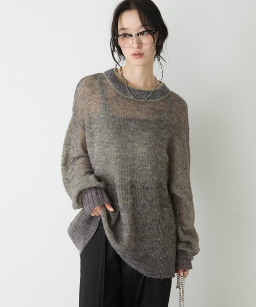 forksy.(フォルクシー)の「【forksy.】<エブリデイシリーズ>配色レイヤード オーバーサイズ シアーモヘアニット(ニット/セーター・レディース・イエロー系/ライトグレー系/ブラウン系/ピンク系/ブラック系/アイボリー系/グレー系・FREE)」の21枚目の写真