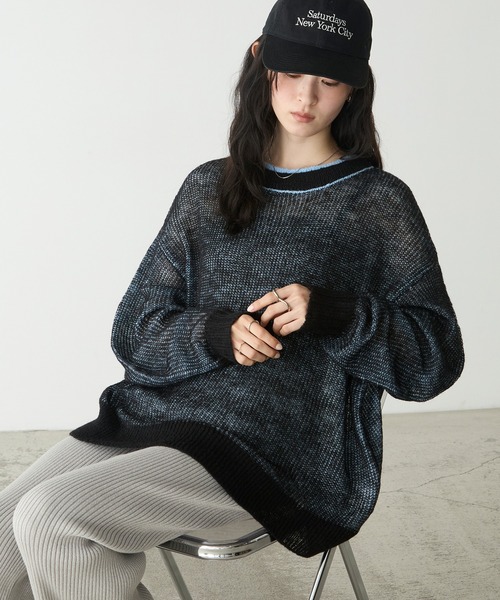 forksy.(フォルクシー)の「【forksy.】<エブリデイシリーズ>配色レイヤード オーバーサイズ シアーモヘアニット(ニット/セーター・レディース・イエロー系/ライトグレー系/ブラウン系/ピンク系/ブラック系/アイボリー系/グレー系・FREE)」の8枚目の写真