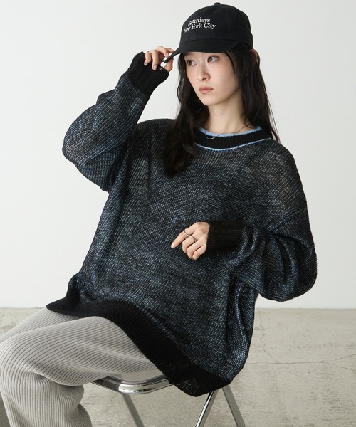 forksy.(フォルクシー)の「【forksy.】<エブリデイシリーズ>配色レイヤード オーバーサイズ シアーモヘアニット(ニット/セーター・レディース・イエロー系/ライトグレー系/ブラウン系/ピンク系/ブラック系/アイボリー系/グレー系・FREE)」の9枚目の写真