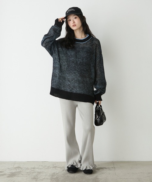 forksy.(フォルクシー)の「【forksy.】<エブリデイシリーズ>配色レイヤード オーバーサイズ シアーモヘアニット(ニット/セーター・レディース・イエロー系/ライトグレー系/ブラウン系/ピンク系/ブラック系/アイボリー系/グレー系・FREE)」の15枚目の写真