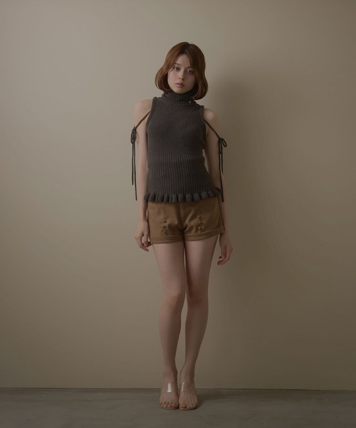M DOLLY（エムドリー）の「*M DOLLY original* Ruffle manon knit tops / ラッフルマノンニットトップス（ニット/セーター・レディース・ダークグレー/ピンクベージュ・FREE）」の7枚目の写真