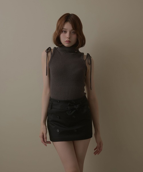 M DOLLY（エムドリー）の「*M DOLLY original* Ruffle manon knit tops / ラッフルマノンニットトップス（ニット/セーター・レディース・ダークグレー/ピンクベージュ・FREE）」の10枚目の写真