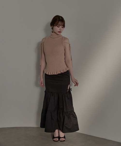 M DOLLY（エムドリー）の「*M DOLLY original* Ruffle manon knit tops / ラッフルマノンニットトップス（ニット/セーター・レディース・ダークグレー/ピンクベージュ・FREE）」の18枚目の写真