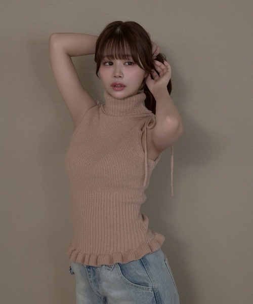 M DOLLY（エムドリー）の「*M DOLLY original* Ruffle manon knit tops / ラッフルマノンニットトップス（ニット/セーター・レディース・ダークグレー/ピンクベージュ・FREE）」の19枚目の写真