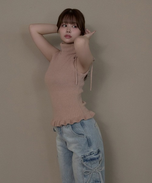 M DOLLY（エムドリー）の「*M DOLLY original* Ruffle manon knit tops / ラッフルマノンニットトップス（ニット/セーター・レディース・ダークグレー/ピンクベージュ・FREE）」の20枚目の写真