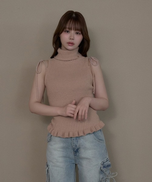 M DOLLY（エムドリー）の「*M DOLLY original* Ruffle manon knit tops / ラッフルマノンニットトップス（ニット/セーター・レディース・ダークグレー/ピンクベージュ・FREE）」の22枚目の写真