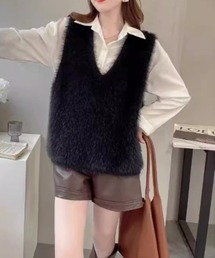 シャギーVネックニットベスト