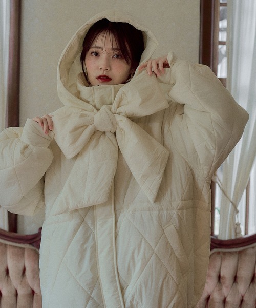mideal(マイディール)の「ribbon hoodie padding blouson / リボンフードパディングブルゾン(ブルゾン・レディース・ブルー/ブラック/アイボリー・FREE)」の6枚目の写真