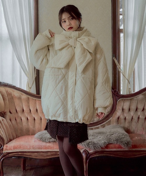 mideal(マイディール)の「ribbon hoodie padding blouson / リボンフードパディングブルゾン(ブルゾン・レディース・ブルー/ブラック/アイボリー・FREE)」の12枚目の写真
