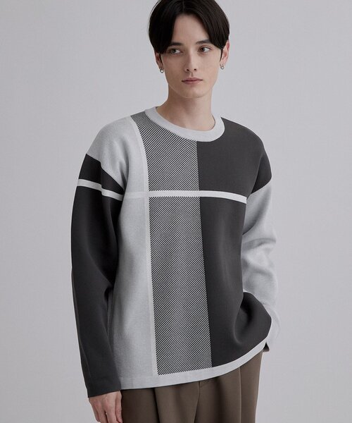 tk.TAKEO KIKUCHI(ティーケータケオキクチ)の「クロスオーバーニット(ニット/セーター・メンズ・チャコール/ブルー系その他6/ホワイト系7・01/02/03)」の2枚目の写真