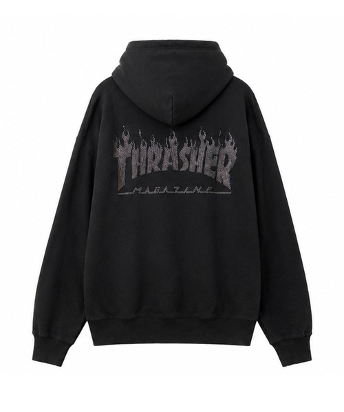 THRASHER(スラッシャー)の「Thrasher/スラッシャー/【LHP別注】RHINESTONE HOODIE/ラインストーンフーディー(パーカー・レディース・ブラック/グレー・S/M/L)」の1枚目の写真