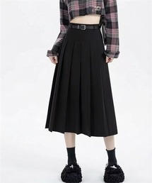 韓国ファッション　前後2WAY ロングプリーツスカート