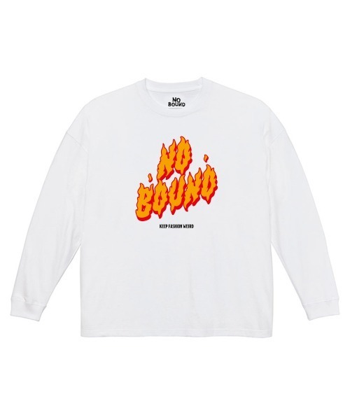 NOBOUND(ノーバウンド)の「NOBOUND(ノーバウンド) 長袖Tシャツ レディース ユニセックス ファイヤーロゴ プリント ビッグシルエット Tシャツ 長袖 トップス カットソー ストリート カジュアル(Tシャツ/カットソー・レディース・ブラック/ホワイト/グレイッシュブルー・S)」の1枚目の写真
