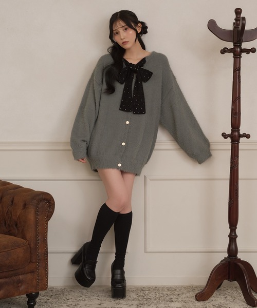 apres jour(アプレジュール)の「フロントリボンシャギーニットカーディガン(カーディガン/ボレロ・レディース・チャコールグレー/オフホワイト/ライトブルー・FREE/X-LARGE)」の10枚目の写真