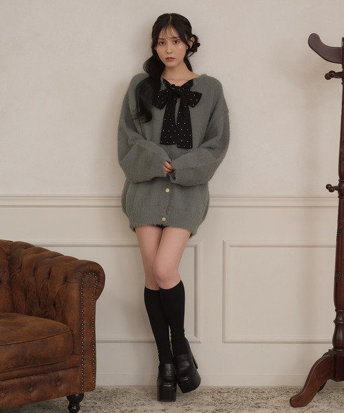 apres jour(アプレジュール)の「フロントリボンシャギーニットカーディガン(カーディガン/ボレロ・レディース・チャコールグレー/オフホワイト/ライトブルー・FREE/X-LARGE)」の11枚目の写真