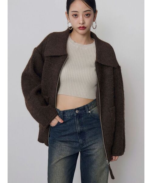 MURUA(ムルーア)の「【セットアップ対応】ビッグカラーニットブルゾン 冬服(ブルゾン・レディース・ブラック/ブラウン・FREE)」の2枚目の写真