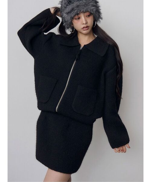 MURUA(ムルーア)の「【セットアップ対応】ビッグカラーニットブルゾン 冬服(ブルゾン・レディース・ブラック/ブラウン・FREE)」の1枚目の写真