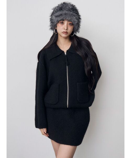 MURUA(ムルーア)の「【セットアップ対応】ビッグカラーニットブルゾン 冬服(ブルゾン・レディース・ブラック/ブラウン・FREE)」の3枚目の写真
