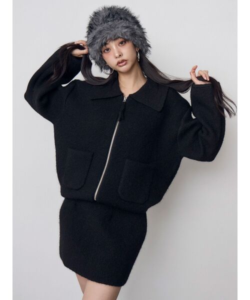 MURUA(ムルーア)の「【セットアップ対応】ビッグカラーニットブルゾン 冬服(ブルゾン・レディース・ブラック/ブラウン・FREE)」の4枚目の写真