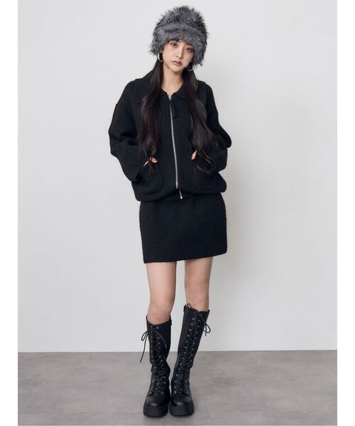 MURUA(ムルーア)の「【セットアップ対応】ビッグカラーニットブルゾン 冬服(ブルゾン・レディース・ブラック/ブラウン・FREE)」の8枚目の写真