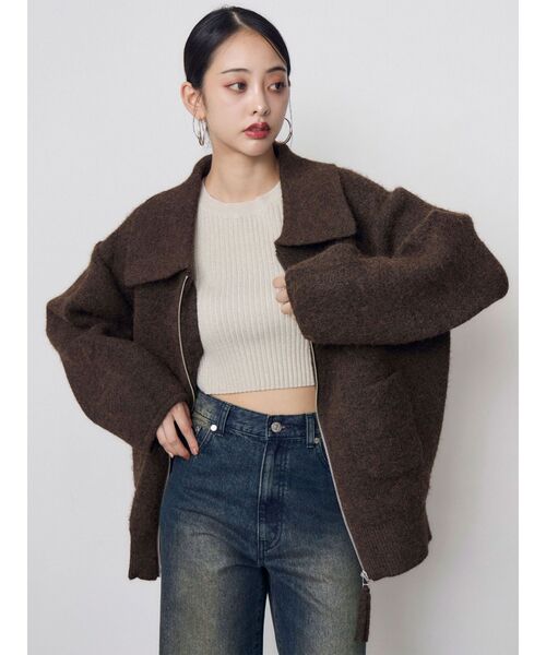 MURUA(ムルーア)の「【セットアップ対応】ビッグカラーニットブルゾン 冬服(ブルゾン・レディース・ブラック/ブラウン・FREE)」の11枚目の写真
