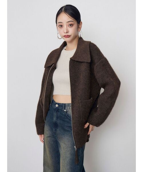 MURUA(ムルーア)の「【セットアップ対応】ビッグカラーニットブルゾン 冬服(ブルゾン・レディース・ブラック/ブラウン・FREE)」の12枚目の写真
