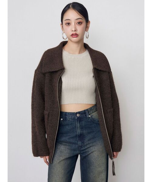MURUA(ムルーア)の「【セットアップ対応】ビッグカラーニットブルゾン 冬服(ブルゾン・レディース・ブラック/ブラウン・FREE)」の13枚目の写真