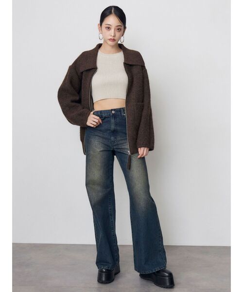 MURUA(ムルーア)の「【セットアップ対応】ビッグカラーニットブルゾン 冬服(ブルゾン・レディース・ブラック/ブラウン・FREE)」の15枚目の写真
