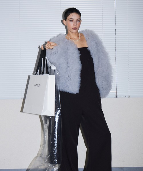 ANDRESD(アンドレスド)の「ボリュームチュールジャケット / VOLUME TULLE JACKET(ノーカラージャケット・レディース・ベージュ/チャコール/グレー/アイボリー・FREE)」の2枚目の写真