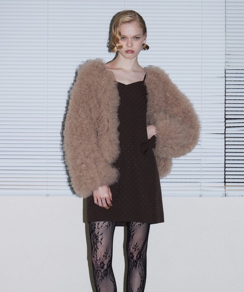 ANDRESD(アンドレスド)の「ボリュームチュールジャケット / VOLUME TULLE JACKET(ノーカラージャケット・レディース・ベージュ/チャコール/グレー/アイボリー・FREE)」の8枚目の写真