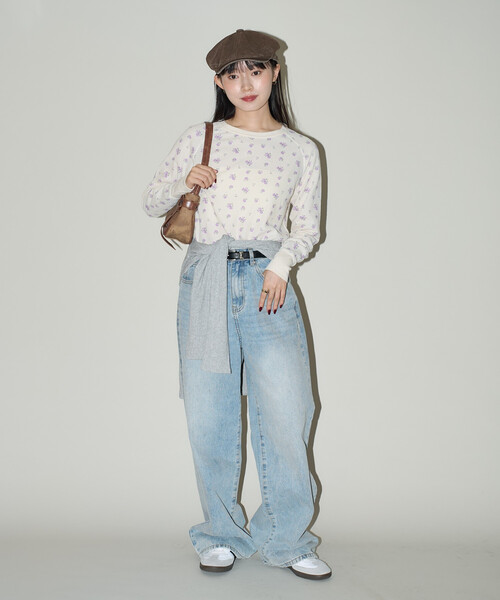 JEMORGAN(ジェーイーモーガン)の「JEMORGAN/ジェーイーモーガン ワッフル 花柄 ラグラン ロンT 限定展開(Tシャツ/カットソー・レディース・ラベンダー/ホワイト/グレー/サックスブルー・フリ-)」の9枚目の写真