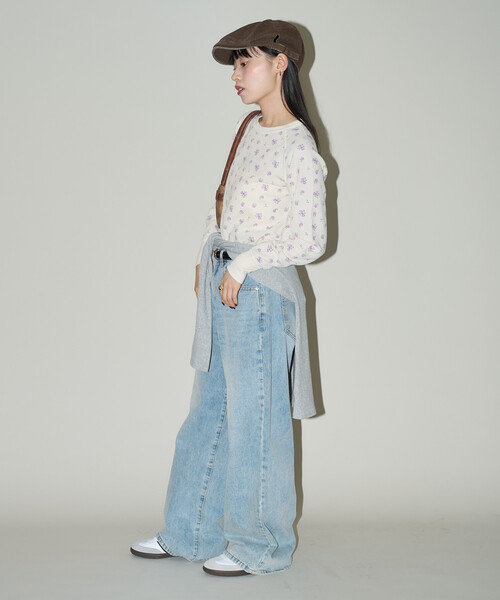 JEMORGAN(ジェーイーモーガン)の「JEMORGAN/ジェーイーモーガン ワッフル 花柄 ラグラン ロンT 限定展開(Tシャツ/カットソー・レディース・ラベンダー/ホワイト/グレー/サックスブルー・フリ-)」の10枚目の写真