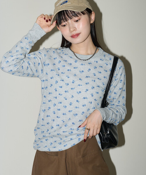 JEMORGAN(ジェーイーモーガン)の「JEMORGAN/ジェーイーモーガン ワッフル 花柄 ラグラン ロンT 限定展開(Tシャツ/カットソー・レディース・ラベンダー/ホワイト/グレー/サックスブルー・フリ-)」の21枚目の写真