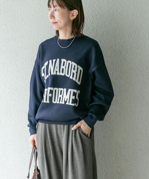 ITEMS URBANRESEARCH(アイテムズ アーバンリサーチ)の「スウェットライクロゴニット(ニット/セーター・レディース・ベージュ/ネイビー/グレー・FREE)」の3枚目の写真