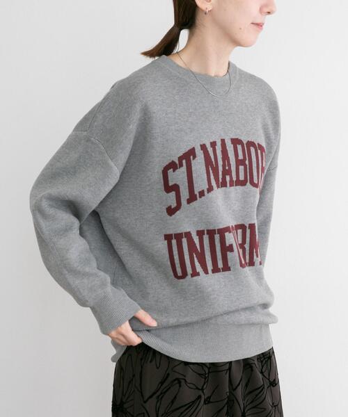 ITEMS URBANRESEARCH(アイテムズ アーバンリサーチ)の「スウェットライクロゴニット(ニット/セーター・レディース・ベージュ/ネイビー/グレー・FREE)」の1枚目の写真