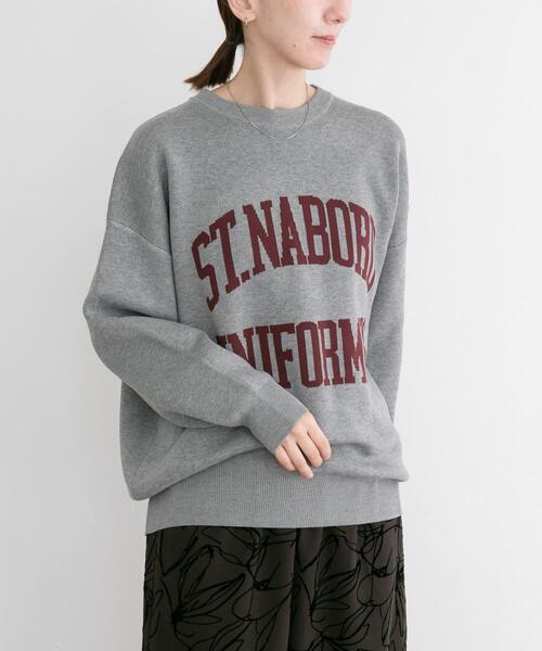 ITEMS URBANRESEARCH(アイテムズ アーバンリサーチ)の「スウェットライクロゴニット(ニット/セーター・レディース・ベージュ/ネイビー/グレー・FREE)」の4枚目の写真