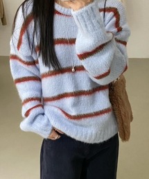 ター クルーネック長袖ボーダーニットセー