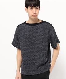 ウーブン ボートネック ハーフスリーブ ニット