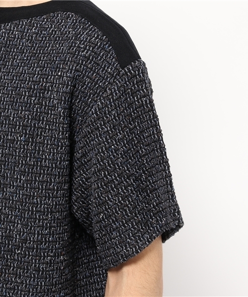 WRAPINKNOT(ラッピンノット)の「ウーブン ボートネック ハーフスリーブ ニット(Tシャツ/カットソー・メンズ・ブラック・3/2)」の5枚目の写真