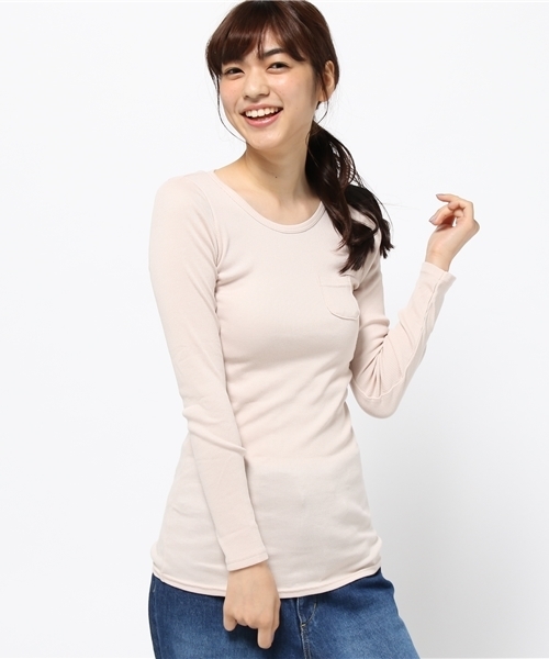 OLD BETTY'S（オールドベティーズ）の「ALOHA Rib 1Pocket T-shirts/リブワンポケットTシャツ（Tシャツ/カットソー・レディース・ダークブラウン/ライトカーキ/ダークネイビー/サーモンピンク/アイボリー/ブラック/ネイビー/ロイヤルブルー/杢グレー/イエロー/サックスブルー/ライトピンク/ワインレッド/モカ/ベージュ/ダークベージュ/ダークグリーン/グレイッシュブルー/ライトイエロー/グレイッシュベージュ/オリーブ/ダークオリーブ・FREE）」の20枚目の写真