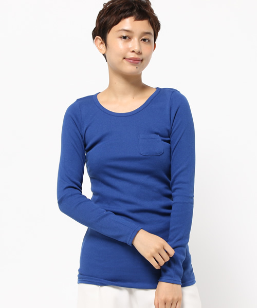 OLD BETTY'S（オールドベティーズ）の「ALOHA Rib 1Pocket T-shirts/リブワンポケットTシャツ（Tシャツ/カットソー・レディース・ダークブラウン/ライトカーキ/ダークネイビー/サーモンピンク/アイボリー/ブラック/ネイビー/ロイヤルブルー/杢グレー/イエロー/サックスブルー/ライトピンク/ワインレッド/モカ/ベージュ/ダークベージュ/ダークグリーン/グレイッシュブルー/ライトイエロー/グレイッシュベージュ/オリーブ/ダークオリーブ・FREE）」の15枚目の写真