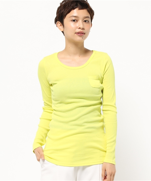 OLD BETTY'S（オールドベティーズ）の「ALOHA Rib 1Pocket T-shirts/リブワンポケットTシャツ（Tシャツ/カットソー・レディース・ダークブラウン/ライトカーキ/ダークネイビー/サーモンピンク/アイボリー/ブラック/ネイビー/ロイヤルブルー/杢グレー/イエロー/サックスブルー/ライトピンク/ワインレッド/モカ/ベージュ/ダークベージュ/ダークグリーン/グレイッシュブルー/ライトイエロー/グレイッシュベージュ/オリーブ/ダークオリーブ・FREE）」の18枚目の写真