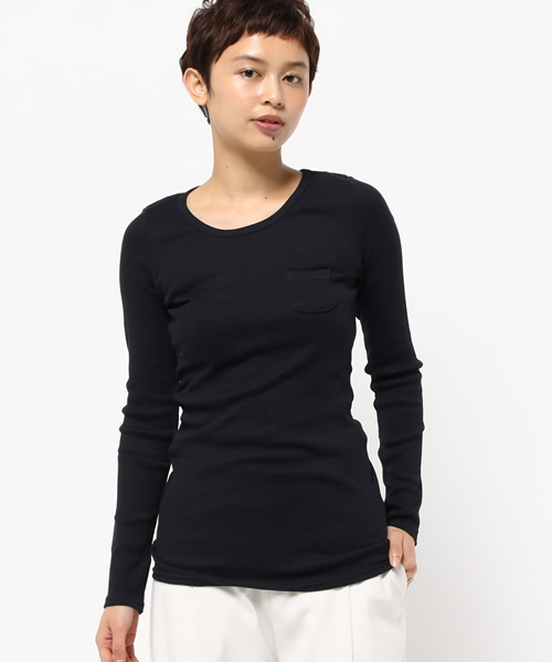 OLD BETTY'S（オールドベティーズ）の「ALOHA Rib 1Pocket T-shirts/リブワンポケットTシャツ（Tシャツ/カットソー・レディース・ダークブラウン/ライトカーキ/ダークネイビー/サーモンピンク/アイボリー/ブラック/ネイビー/ロイヤルブルー/杢グレー/イエロー/サックスブルー/ライトピンク/ワインレッド/モカ/ベージュ/ダークベージュ/ダークグリーン/グレイッシュブルー/ライトイエロー/グレイッシュベージュ/オリーブ/ダークオリーブ・FREE）」の17枚目の写真