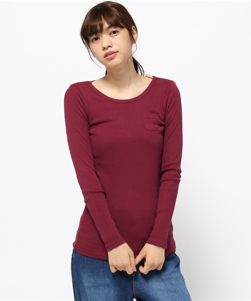 OLD BETTY'S（オールドベティーズ）の「ALOHA Rib 1Pocket T-shirts/リブワンポケットTシャツ（Tシャツ/カットソー・レディース・ダークブラウン/ライトカーキ/ダークネイビー/サーモンピンク/アイボリー/ブラック/ネイビー/ロイヤルブルー/杢グレー/イエロー/サックスブルー/ライトピンク/ワインレッド/モカ/ベージュ/ダークベージュ/ダークグリーン/グレイッシュブルー/ライトイエロー/グレイッシュベージュ/オリーブ/ダークオリーブ・FREE）」の22枚目の写真